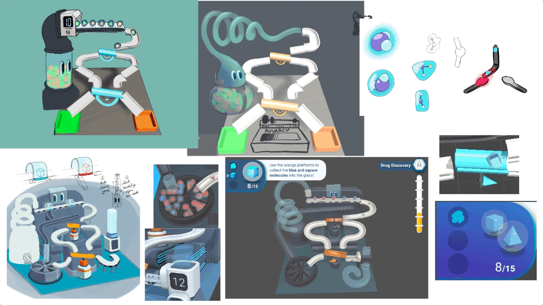 Sketches and prototype for the "Virtual Drug Design" minigame